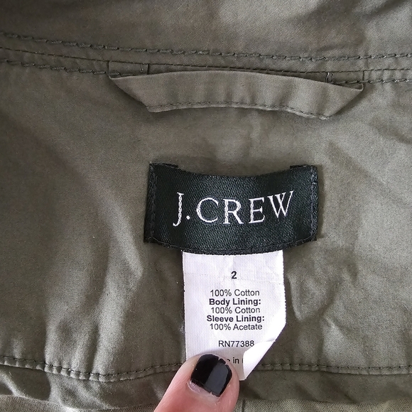 J. Crew women's jacket raincoat army green olive size 2 drawstring waist pockets - Picture 8 of 8